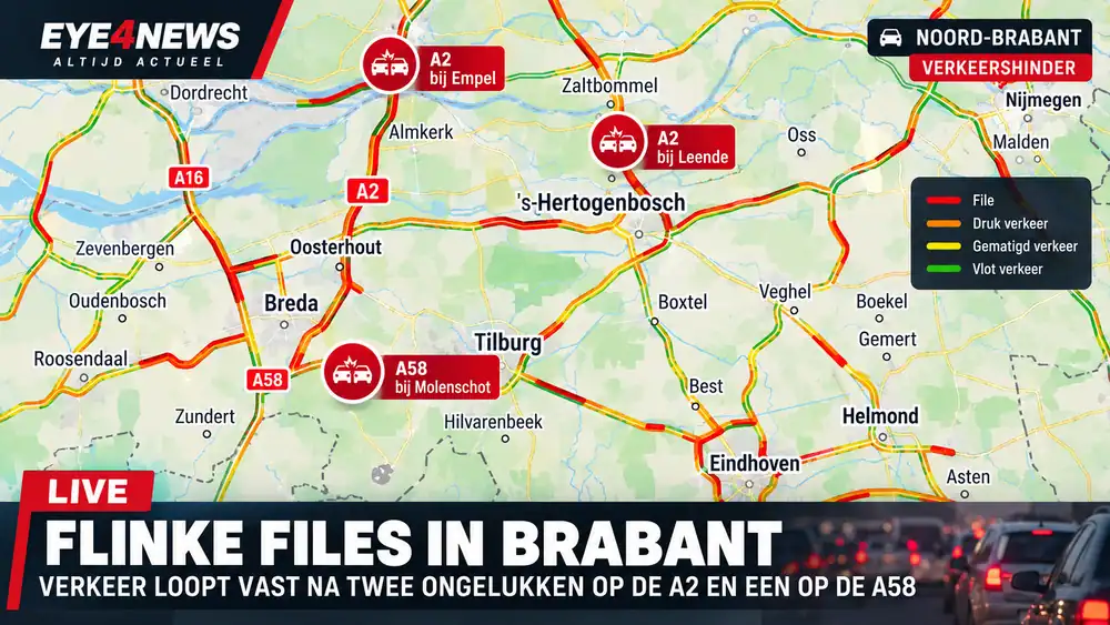 Brabantse ochtendspits loopt vast na meerdere ongelukken op A2 en A58