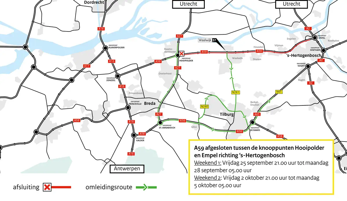 A59 bij Den Bosch dit weekend dicht: verkeer moet omrijden
